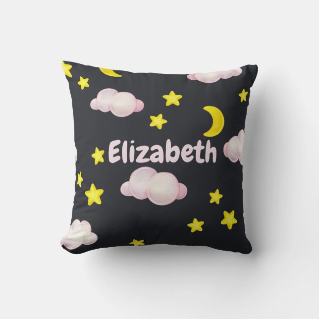 Night sky clouds and stars monogram Throw Pillow (Front)