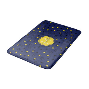 Night Sky Cute Stars on Navy Blue Pattern Monogram Bath Mat