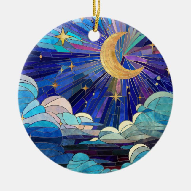 Night Sky - Digital Art Mosaic Ceramic Tree Decoration (Front)