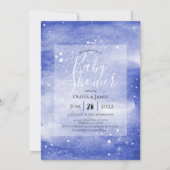 Night Sky Galaxy Blue Cosmic Baby Shower Invitation (Front)