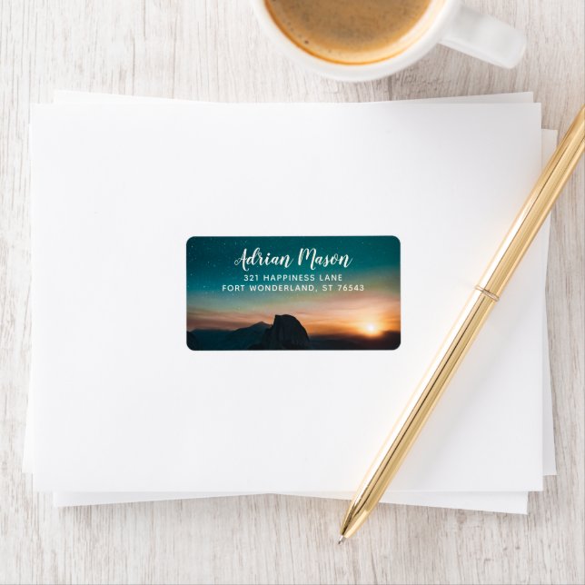 Night Sky Galaxy Mountain Sunrise Star Modern RSVP Label (Insitu)