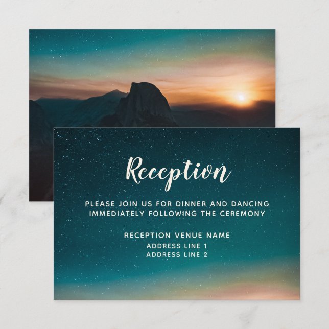 Night Sky Galaxy Sunrise Mountain Reception Card (Front/Back)