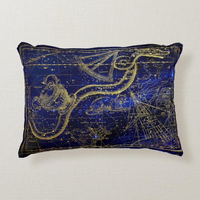 Night Sky Gold Compass Decorative Cushion (Front)