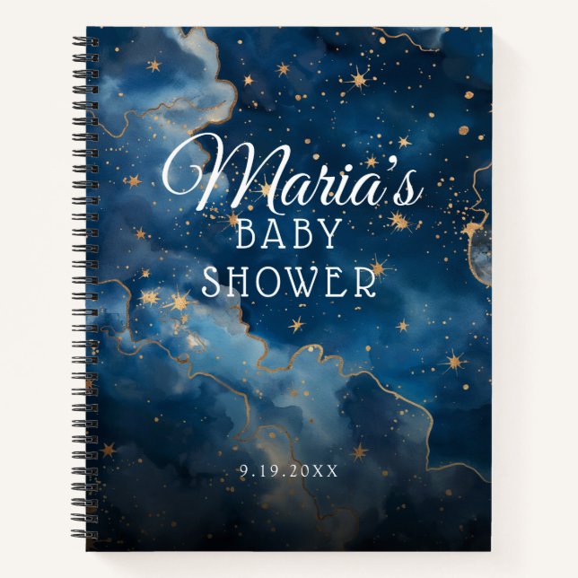 Night sky Gold foil stars Baby Shower Guest Book (Front)