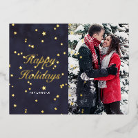 night sky gold stars happy holidays photo postcard