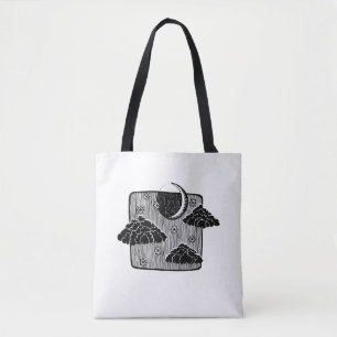 Night Sky Half Moon Clouds Hand Drawn Illustration Tote Bag
