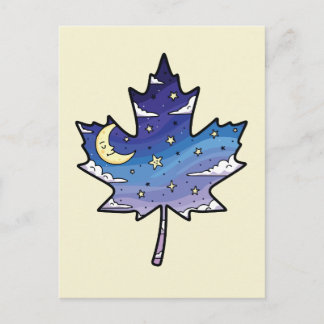 night sky in maple leaf postcard
