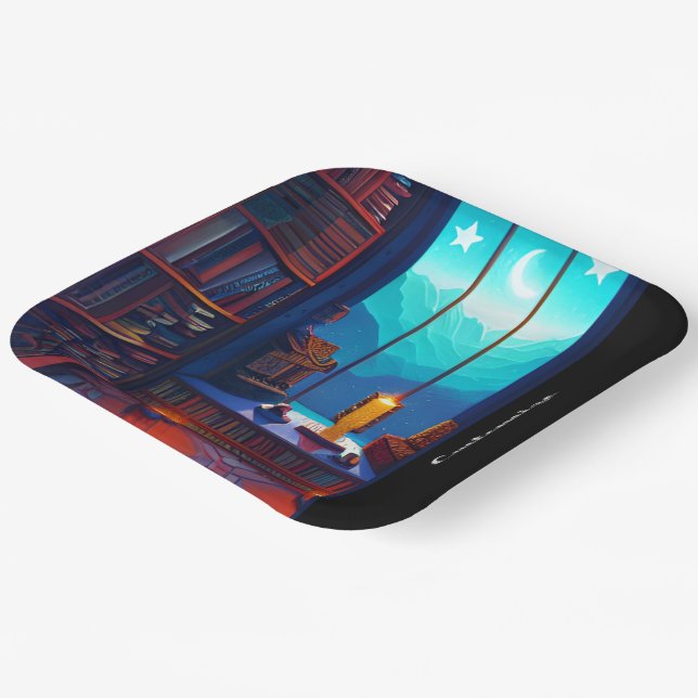 Night Sky Library Square Paper Plate (Angled)