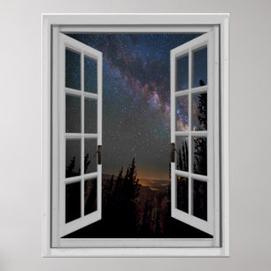 Night Sky Milky Way Galaxy Fake Window Poster