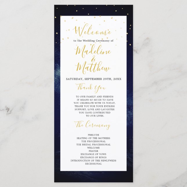 Night Sky Modern Elegant Wedding Welcome Programme (Front)