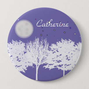 Night sky moon and stars trees silhouette art 10 cm round badge