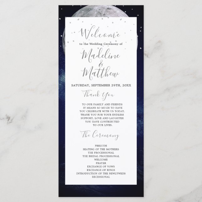 Night Sky Moon Celestial Elegant Wedding Welcome Programme (Front)