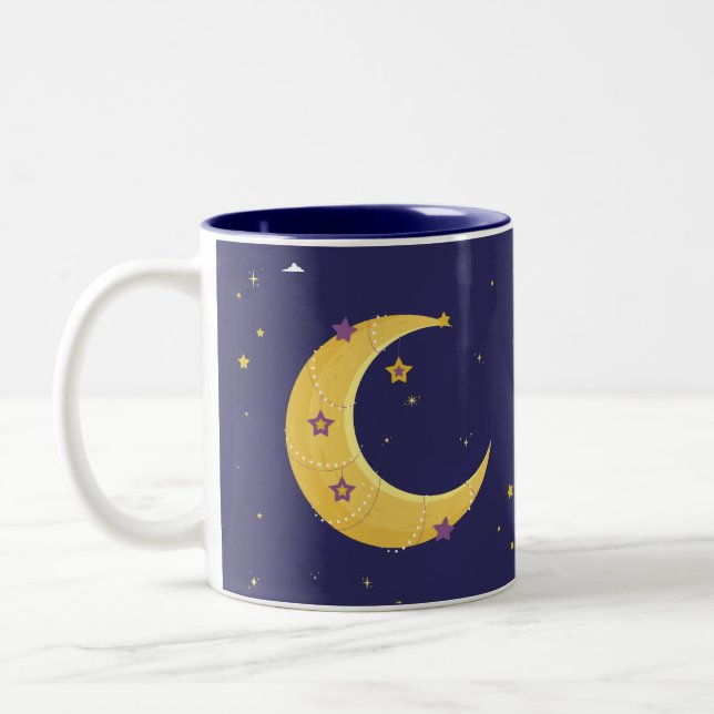 Night Sky Moon with Stars Two-Tone Coffee Mug (Left)