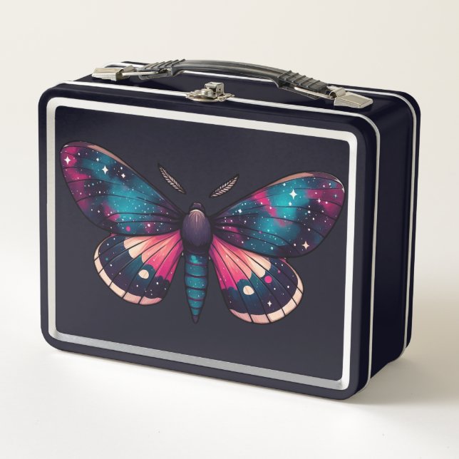 Night Sky Moth - Cosmic Celestial Nebula Space Metal Lunch Box (Front)