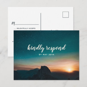 Night Sky Mountain Galaxy Star Modern Wedding RSVP Invitation Postcard