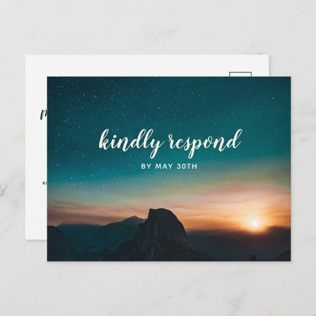 Night Sky Mountain Galaxy Star Modern Wedding RSVP Invitation Postcard (Front/Back)