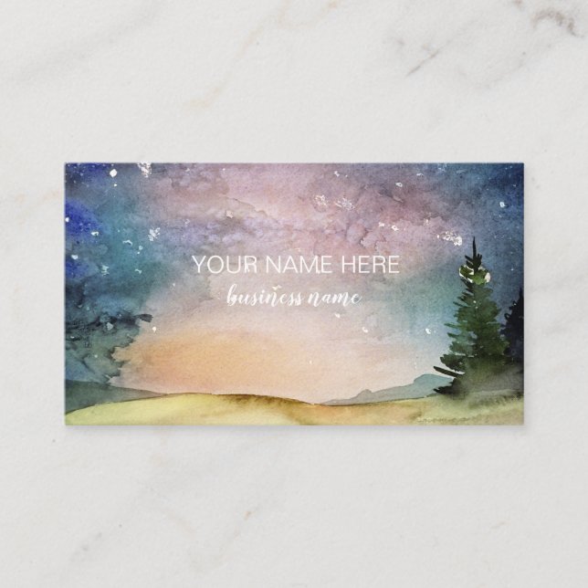 Night Sky Nature Watercolor Business Card (Front)
