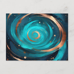 Night Sky Nebula Turquoise And Copper Metallic Postcard