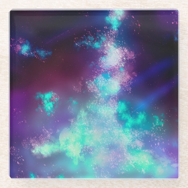 Night Sky Neon Lights Glass Coaster (Front)