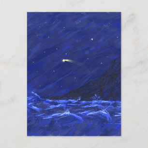 Night Sky Ocean Cliff Shooting Star Canvas Postcard