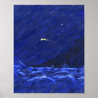 Night Sky Ocean Cliff Shooting Star Canvas