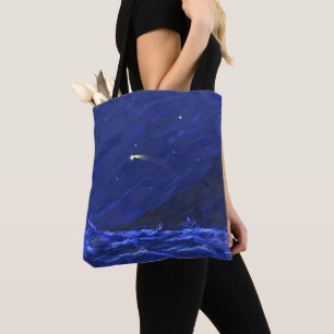 Night Sky Ocean Cliff Shooting Star Canvas Tote Bag