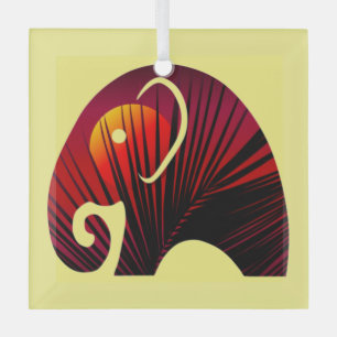 Night sky & palm leaves in elephant silhouette  glass tree decoration