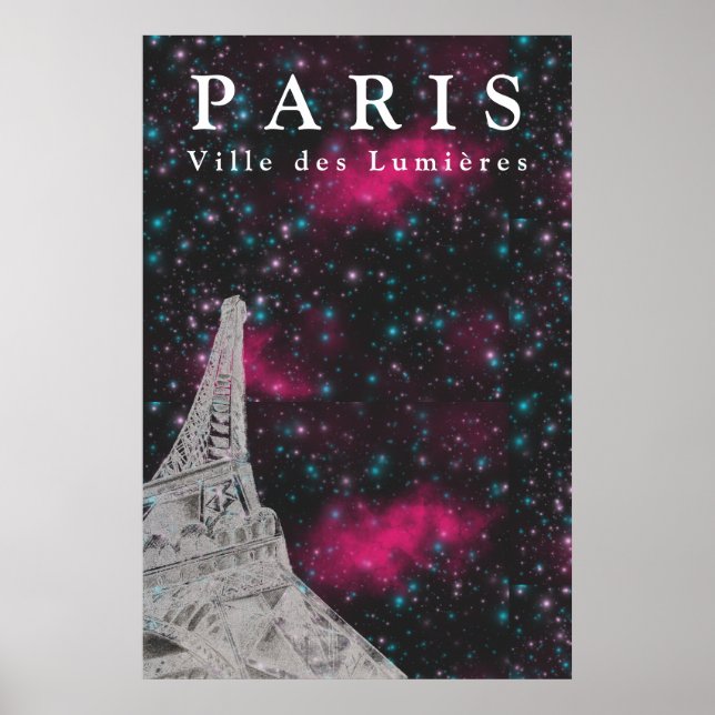 Night Sky Paris Eiffel Tower Poster (Front)