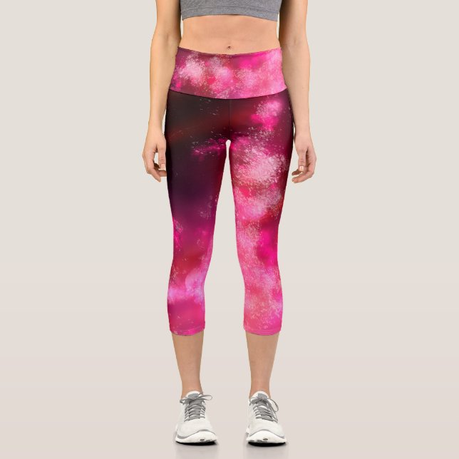 Night Sky Pink Flare  Capri Leggings (Front)