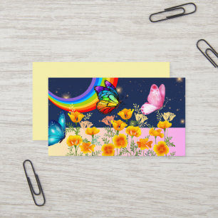Night Sky, Rainbow, Butterflies, and Flowers Business Card
