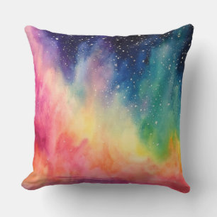 Night Sky Rainbow Watercolour Abstract Art Cushion