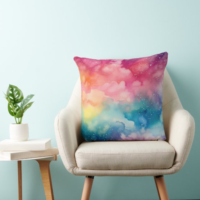 Night Sky Rainbow Watercolour Abstract Art Cushion (Chair)