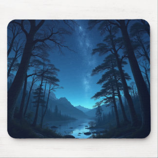 night sky seen in the forest mouse pad