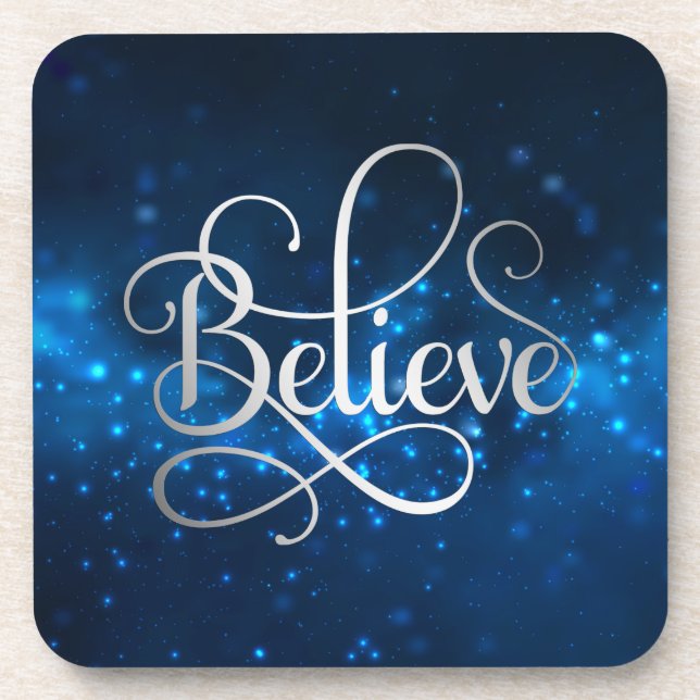 Night Sky Stars Believe Christmas Coaster (Front)