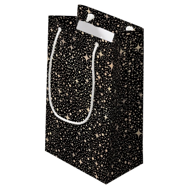 Night Sky Stars Black and Gold Small Gift Bag (Back Angled)