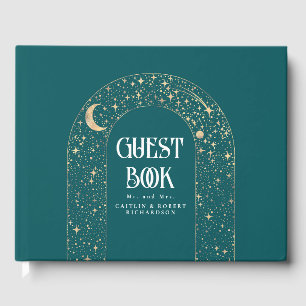 Night Sky Stars Celestial Teal Wedding Guest Book