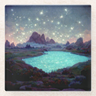 Night Sky Stars Fantasy Landscape Glass Coaster