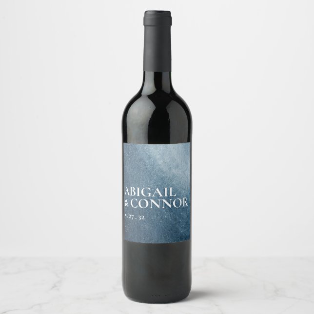 Night Sky Stars Navy Blue White Wine Label (Front)