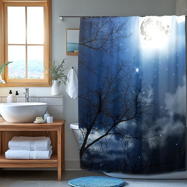 Night Sky Trees Moon & Stars Shower Curtain (Creator Uploaded)