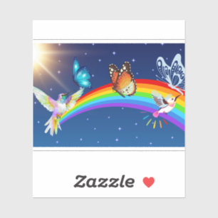 Night Sky, Two Birds, Butterflies, and a Rainbow