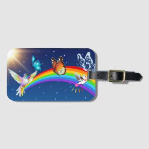 Night Sky, Two Birds, Butterflies, and a Rainbow Luggage Tag