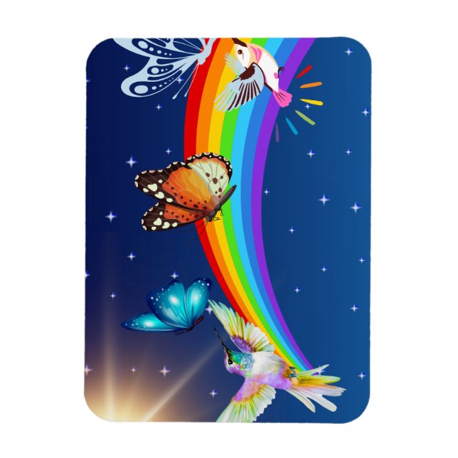 Night Sky, Two Birds, Butterflies, and a Rainbow Magnet (Vertical)