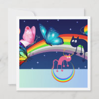 Night Sky, Two Cats, Butterflies, and a Rainbow