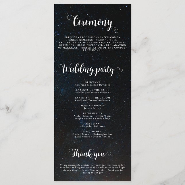 Night sky wedding under the stars programme (Back)