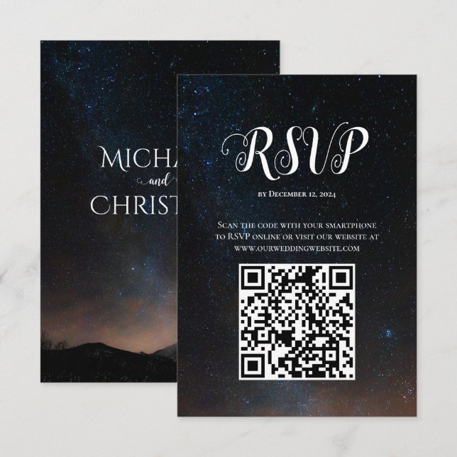Night sky wedding under the stars RSVP card (Front/Back)