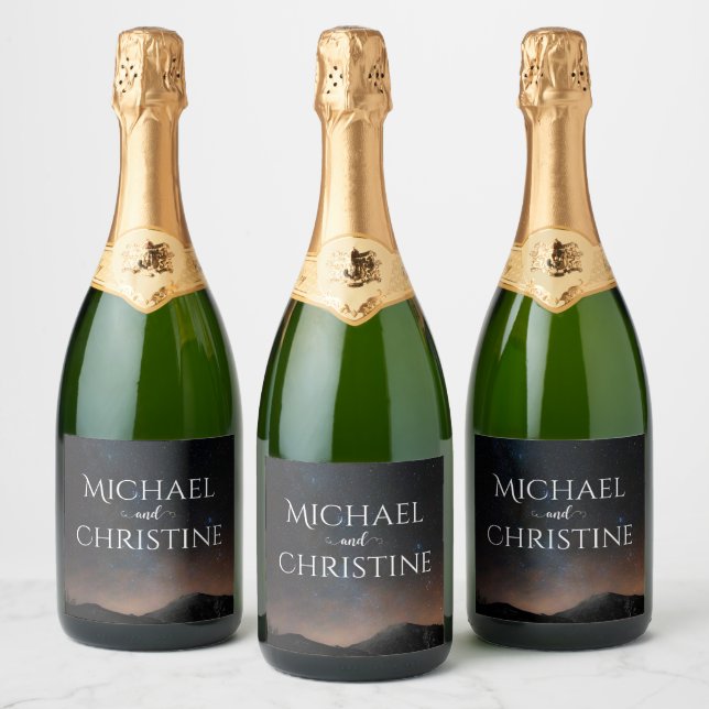 Night sky wedding under the stars sparkling wine label (Bottles)