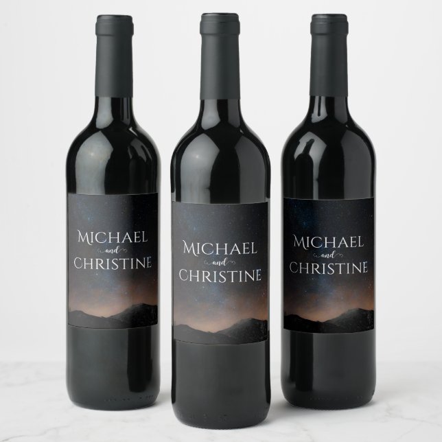 Night sky wedding under the stars wine label (Bottles)