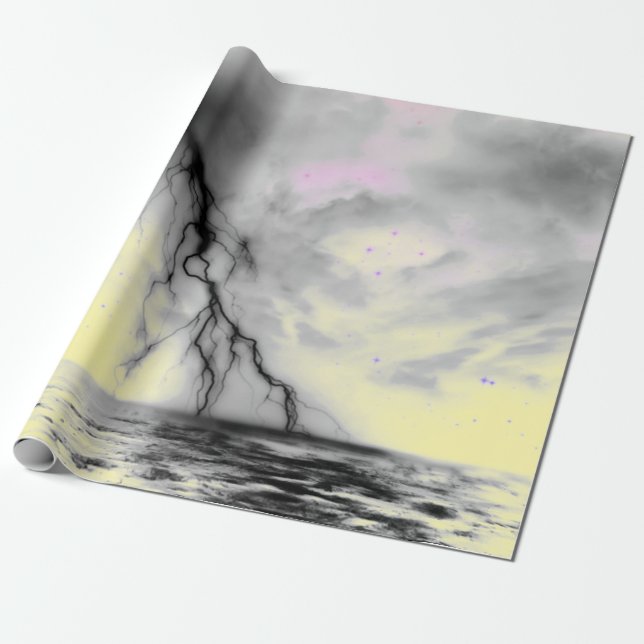 NIGHT SKY WITH BLACK LIGHTNING AND YELLOW WRAPPING PAPER (Unrolled)