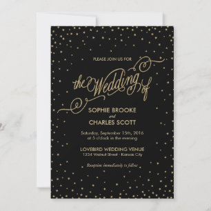 Night Sky with Gold Stars Fancy Wedding Invitation