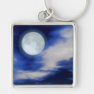 Night Sky with Moon and Clouds Key Ring